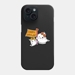 kawaii two ghosts cute spooky ghost illustration, happy halloween Phone Case