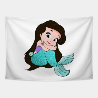 Adorable baby mermaid black hair, cute baby mermaid, under the sea Tapestry