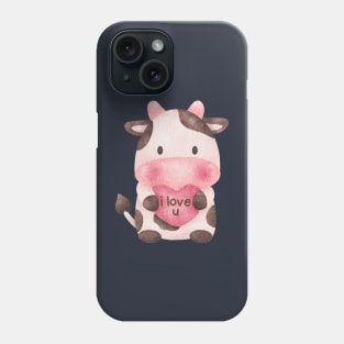 I Love You Cute Cow Holding Heart Valentines Day Couple Gift Phone Case