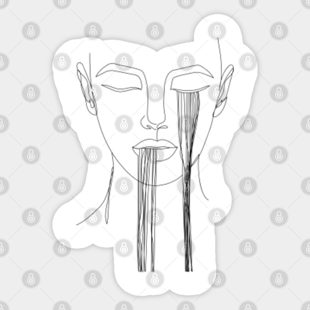 Abstract Girl Face Drawing In Lines One Line Art Sticker