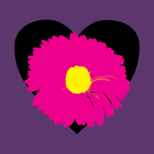 Black Heart Pink Flower T-Shirt/Tees T-Shirt