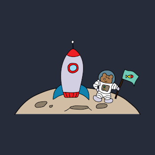 cute astronaut bear with rocketship on the moon T-Shirt