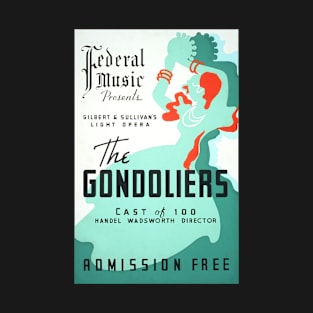 The Gondoliers vintage screen print in turquoise, white, and orange, 1937: Retro theatre poster, cleaned and restored T-Shirt