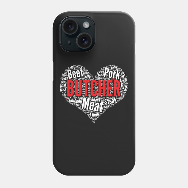 Butcher Heart Shape Word Cloud Design Meat Lover print Phone Case by theodoros20