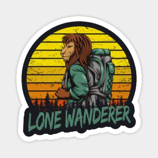Lone Wanderer Hiking Lion Backpacking Magnet