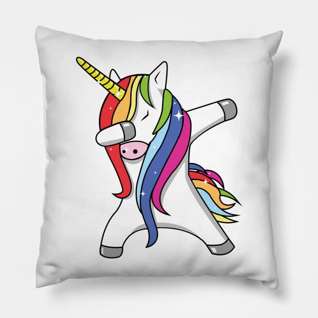 Rainbow Sparkle Dabbing Unicorn Pillow by ThisOnAShirt