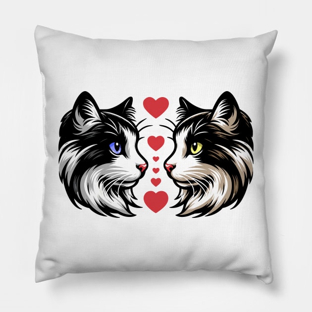 Cat Lovers Tee Shirt, Valentine Cats with Hearts, Cute Feline, Couple in love Graphic Tee, Pet Lovers Gift Idea Pillow by Cat In Orbit ®