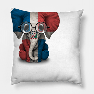 Baby Elephant with Glasses and Dominican Flag Pillow