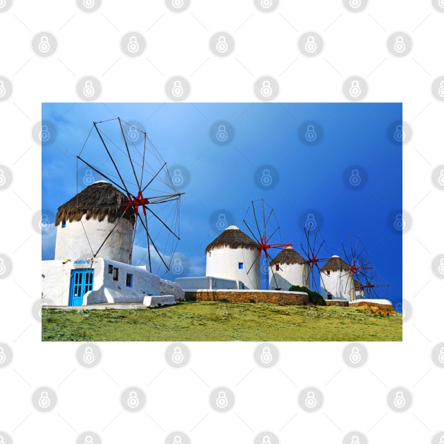 Kato Mili are iconic windmill of the Greek island of the Mykonos, Cyclades Islands. by Peter the T-Shirt Dude