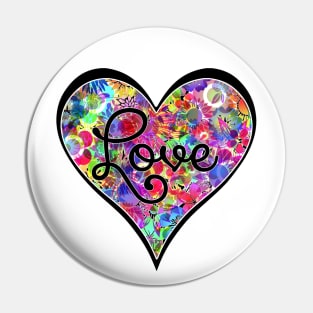 Bright Colorful Floral Flower Love Valentines Heart Pin