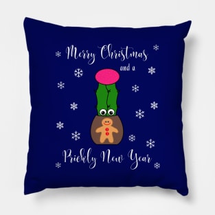 Merry Christmas And A Prickly New Year - Hybrid Cactus In Gingerbread Man Pot Pillow