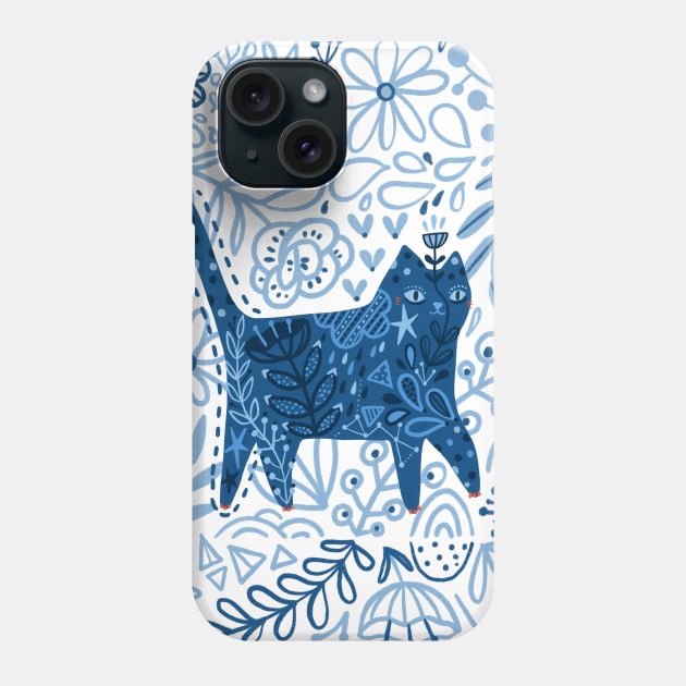 Blue floral cat Phone Case by kostolom3000