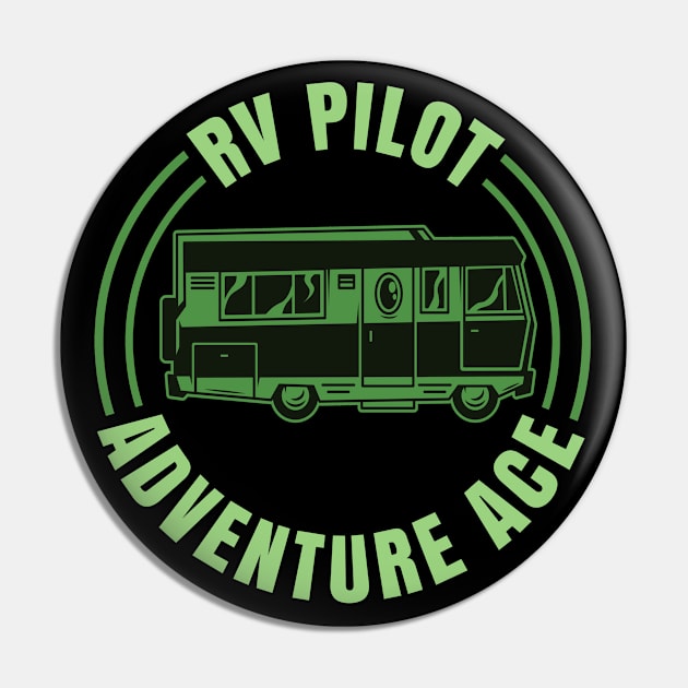 RV Pilot Adventure Ace, Retro Vintage Recreational Camper Vehicle Pin by CharJens