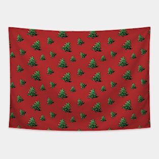 Sparkly Christmas tree green sparkles pattern red Tapestry