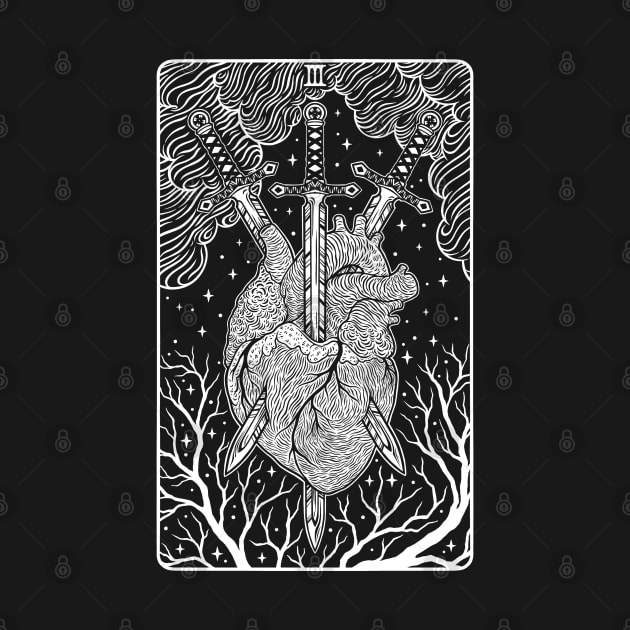 Tarot card - Three Of Swords by OccultOmaStore