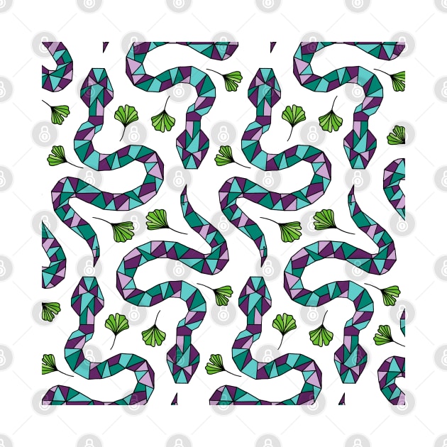 Geometric Snakes and Ginkgo Leaves Pattern by HLeslie Design