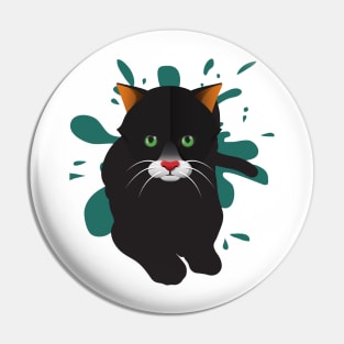 Black Cat / Black Animal / Black and green design Pin