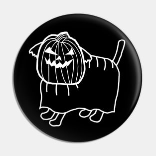 Minimal White Line Cute Dog Wearing Halloween Horror Costume Pin