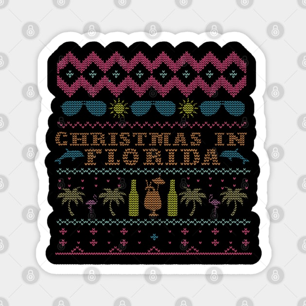 Christmas in Florida Ugly Sweater T-shirt Magnet by Camp Happy Hour