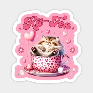 Retro Cute Cat and Tea Magnet