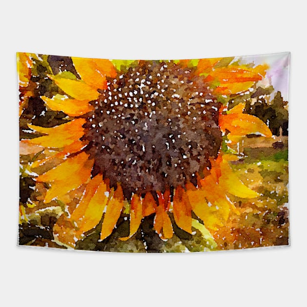 Sunflower Watercolor Painting Tapestry by Watery