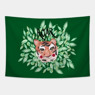 Hear me roar! Jungle Tiger Watercolor with “ROAR” in handlettering Tapestry