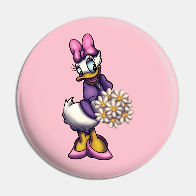 Daisy Duck with Bouquet of Daisies Pin by Art-by-Sanna