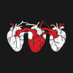 Triple Heart. White Red White T-Shirt