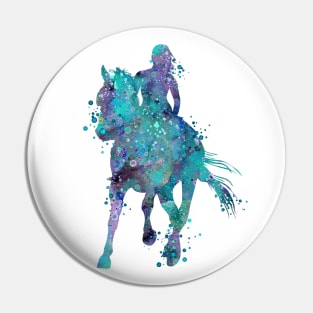 Girl Horse Rider Watercolor Silhouette Pin