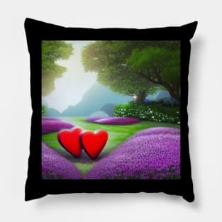 Valentine Wall Art - Hearts in a sunny glade - Unique Valentine Fantasy Garden Landsape - Photo print, canvas, artboard print, Canvas Print and T shirt Pillow