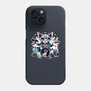 Devon Rex Cat Playing Drums Phone Case