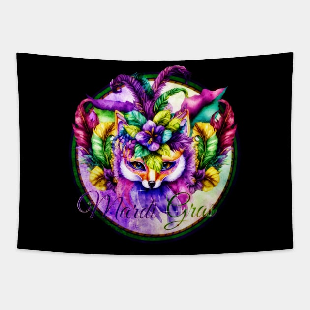 Mardi Gras 2023 Feathers and Fox Design Tapestry by mythikcreationz