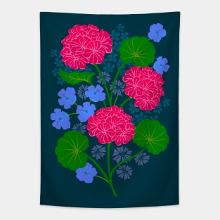 GERANIUMS Lush Summer Floral in Fuchsia Hot Pink Purple Green Blue - UnBlink Studio by Jackie Tahara Tapestry