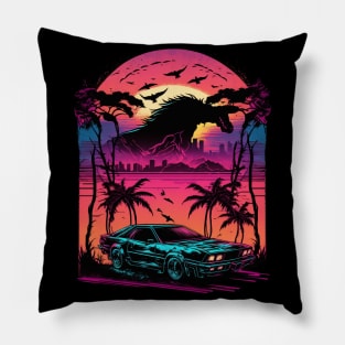 Retro Car in Synthwave Style Pillow