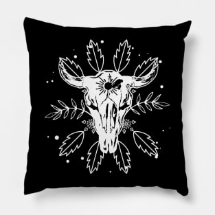 Boho Feathered Cow Skull Pillow