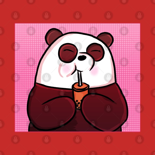 Boba Panda Bear - Pink Background by RoserinArt