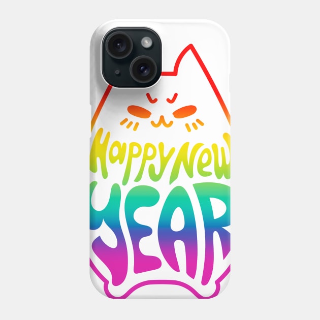 Happy New Year Cat Celebration #6 Rainbow Phone Case by mareescatharsis