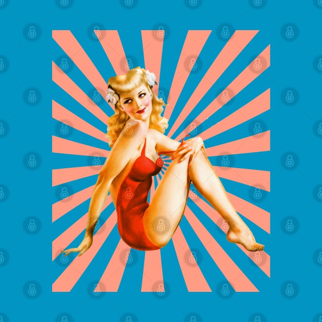 Blonde Pin-Up Girl in Red Graphic Design by AdrianaHolmesArt