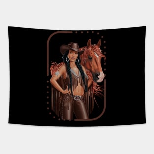 Black Cowgirl Derby Horse Graphic Tapestry