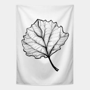 Monochrome Leaf Stipple Shaded Ink Drawing Tapestry