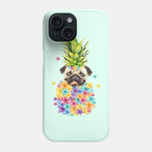 Pug pineapple and flowers, pug lovers, gift for pug lovers Phone Case