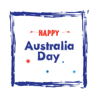 Happy Australia Day 26th January inscription poster with Calligraphy lettering, Australian Flag, Australia Map, stars and fireworks. Patriotic National Holiday Festive Poster for gifts and clothing design. T-Shirt