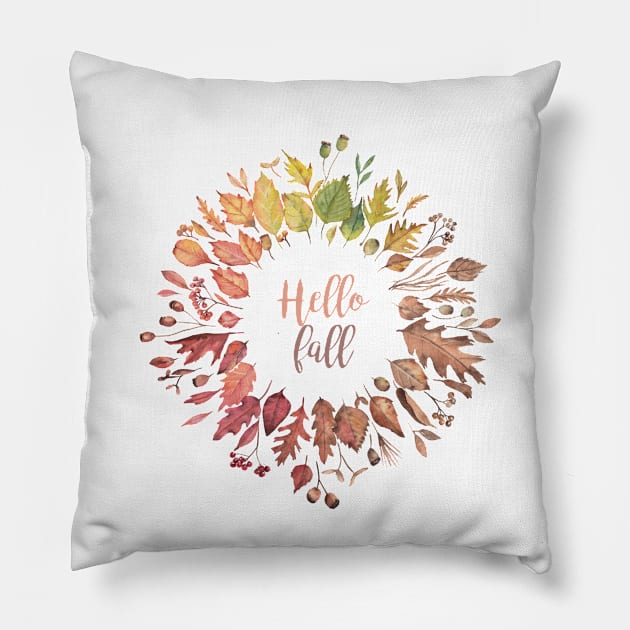 Hello Fall colorful leaves art. Pillow by InnaPatiutko