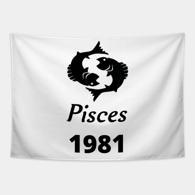 Black Zodiac Birthday Pisces 1981 Tapestry by Down Home Tees