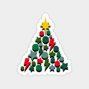 Red and Green Christmas Tree, Lightning, Star and Baubles Magnet