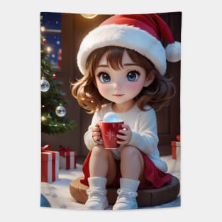 Charming Little Girl in Christmas Attire Tapestry