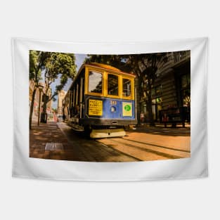 Blue And Tan Cable Car Tapestry