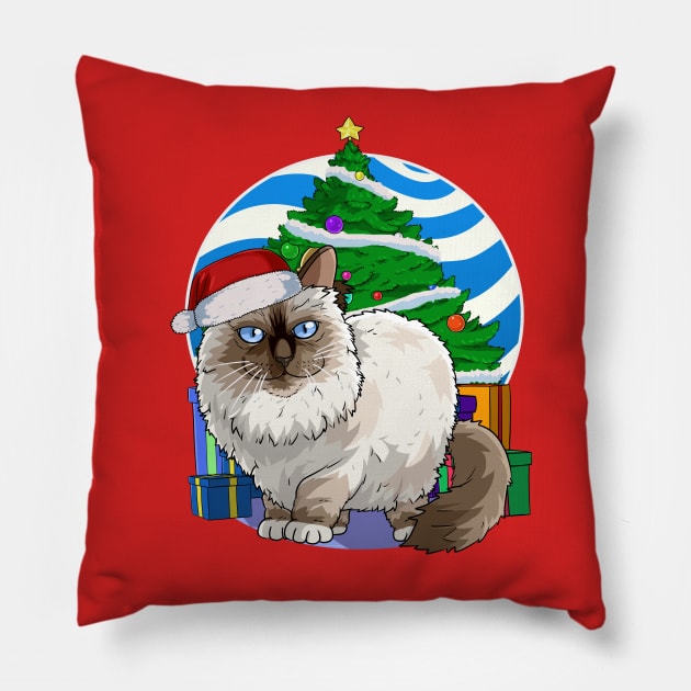 Birman Cat Santa Christmas Gift Pillow by Noseking