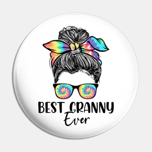 Best Granny Ever Tie Dye Messy Bun Bandana Mother's Day Pin