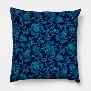 Blue Paisley Dark Background Pillow